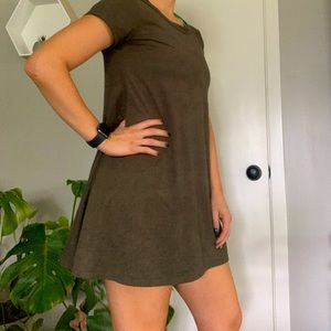 Suede Olive Green Babydoll Dress